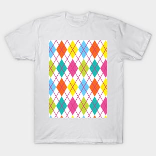 Punk Rock Argyle Print Pattern Lime Magenta Yellow Teal T-Shirt